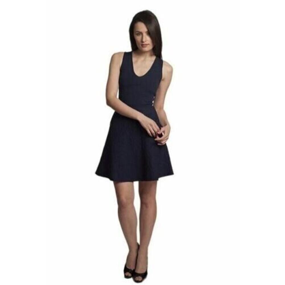 John + Jenn Women's V-Neck Fit & Flare Malory Dress Navy Blue Small MSRP $150